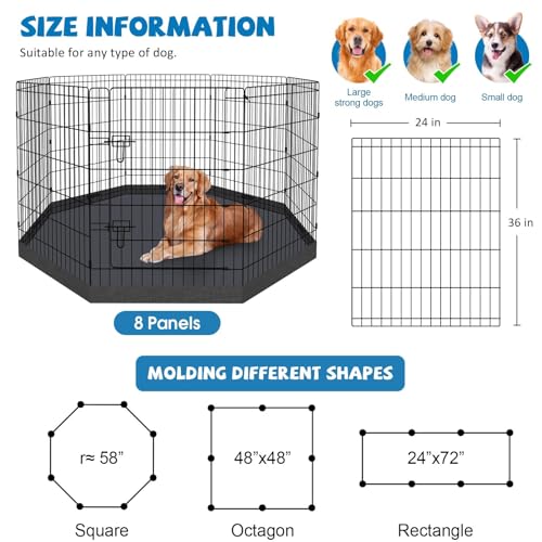 Artmalle 36-Inch Dog Playpen with Bottom Pad, 8-Panel Rustproof Fence | 36-inch rustproof 8-panel dog playpen with bottom pad, tool-free setup and flexible shapes for indoor or outdoor use. - style: 24'' x 36'' with Bottom cover