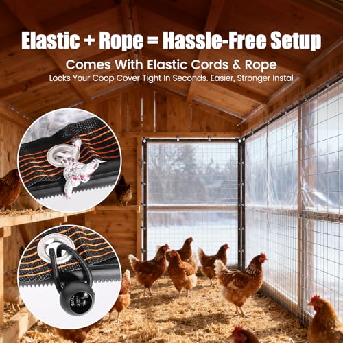 Chicken Coop Winter Cover 6.6x13FT, Waterproof Tarp with Rope | Durable PE Material, Metal Grommets Every 19in, Fits Large Cages and Walk-in Runs, Multiple Sizes - size: 6.6 X 13 FT