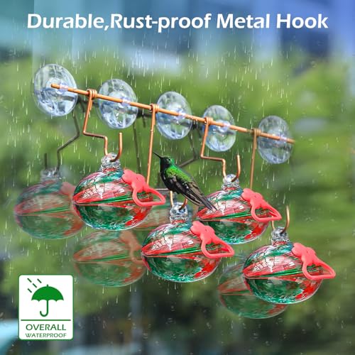 Pozfun Set of 3 Hummingbird Feeders for Outdoors Hanging,Hand-Blown Glass Hummingbird Feeder with Silicone Feeding Perch,Never Leak,Gardening Gifts for Woman Man(Red) - color: Red