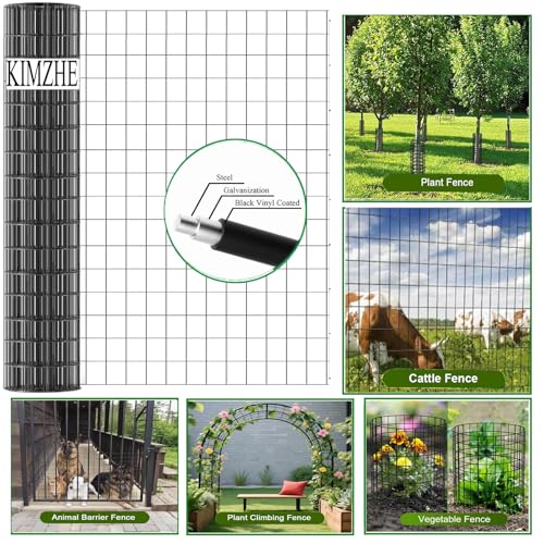 Welded Wire Fence 48inch x 50ft, 2inch x 3inch Black Chicken Wire Fencing, 16Gauge PVC Coated Garden Wire Fence Rolls, Anti-Rust Metal Fencing for Yard Plant Protection Poultry Netting - size: 4ft x 50ft