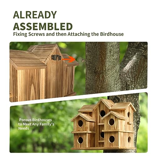 Bird Houses for Outside 10 Hole Bird House Room for 10 Bird Families Large Bird House for Garden/Courtyard/Backyard Decor Finch Bluebird Cardinals Handmade Hummingbird House