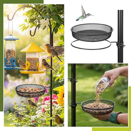 LemonRoad 2 Pack Bird Feeder Pole Accessories Heavy Duty Mesh Seed Trays with Rings for 1'' Poles Hummingbird Feeders Wild Bird Feeding Stations Outdoor Garden Backyard Decor(Not Include Pole)