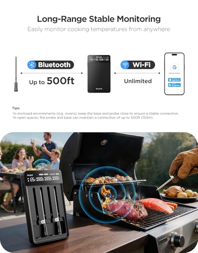 GoveeLife Smart Wireless Meat Thermometer Digital 4 Probes with App Alarm | Stable Bluetooth WiFi Transmission, IP68 Waterproof, Standalone Charge Magnetic Base, Grill Thermometer for BBQ, Smoker, Oven - style: 4 Probe
