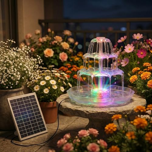 AISITIN 6.5W Solar Bird Bath Fountains with Lights, 3 Tiered Bird Bath | Solar Water Pump Upgraded Detachable DIY Solar Powered Fountain for Garden, Patio, Yard and Pond - color: White