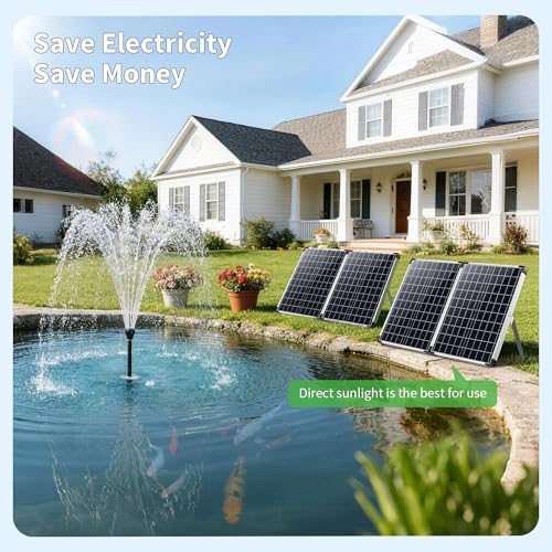 100W Solar Water Fountain Pump, 1200GPH Adjustable Flow & Dry-Run Protection Pond Pump, Dual Solar Panels, 3 Spray Nozzles, Solar Fountain Pump Kit for Outdoor Ponds, Water Garden P1100 - size: 100W