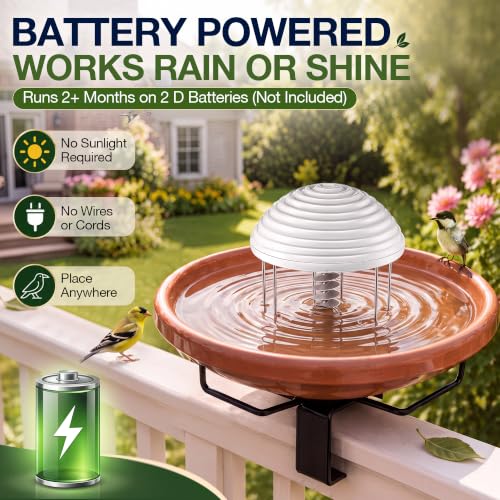 Bird Bath Water Agitator with 2 Flower 99.99% Pure Copper Disk, Battery Powered Bird Bath Circulator, Quiet Waterproof Mover Keeps Water Fresh for All Season Use (Grey Spiral) - style: Grey Spiral