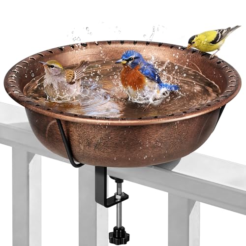 VIVOHOME Deck-Mounted Bird Bath with Adjustable Metal Clamp, Bronze | Weather-Resistant ABS, 1.45-Gallon Capacity, for Railing/Fence/Balcony, Bird-Friendly, Easy to Clean - color: Bronze, size: Birdbath Only
