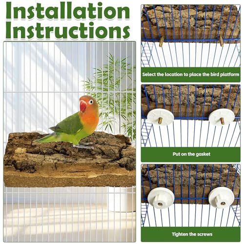 kathson 2Pcs Natural Cork Bird Perch Stand Platform Small Birds Thicken Wooden Rectangle Stand Perch Parakeet Chewing Toy Cage Accessories for Lovebirds Cockatiels Conures(Double Screw, 1.9 in Thick) - color: Side view style 2PCS, size: 3.9 x 7.9 x 1.9 in