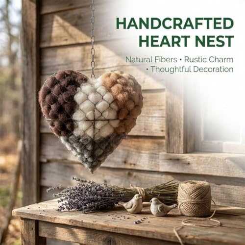 Handmade Alpaca Fiber Bird Nesting Heart, Birds Nests Material Holder, Winter Tree Shelter for Wild Bird, Hummingbird Houses Nest Boxes Gifts for Outside Garden Art Birdhouse, Birds Lovers