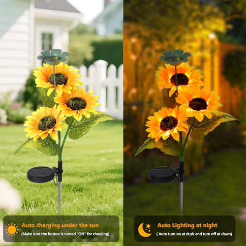 2 Pack Bee Watering Station, Butterfly Bird Water Feeder, 2-In-1 Flower Design Bee Bath Bowl with Glass Marble for Outdoor Decor & Sunflower Solar Lights Outdoor Waterproof, Flower Solar Garden Lights