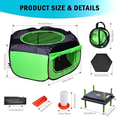 Tetuga Brooder Box for Chick Starter Kit with 10x 12” Brooder Heating Plate | Chicken Brooder Pen All-In-1 Bundles with Chicken Feeder, Waterer, Up to 15 Chicks, Duck & Quail, Indoor & Outdoor Use, Green - color: Chicken Brooder Tent Bundles,Green