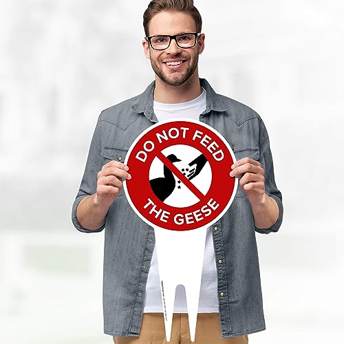 Please Do Not Feed the Geese Sign, 9"x17", Heavy Duty Integrated Ground Stakes, Indoor/Outdoor Use, Rust Free Aluminum Composite, Made in USA by My Sign center - color: Geese, size: 9"x17"
