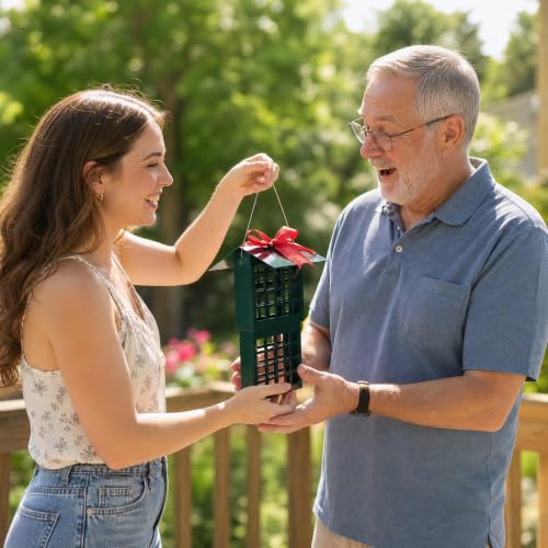 Solution4Patio Suet Bird Feeder for Outdoors, All Metal Bird Feeder for Wild Birds, Heavy Duty Galvanized Steel Hanging Feeder with Slide-Top Roof, Weather Resistant, Holds 2 Suet Cakes (Green) - color: Green
