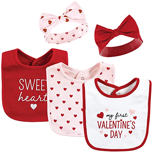 Hudson Baby Unisex Baby Cotton Bib and Headband Set - color: Valentine Sweetheart, size: One Size (Pack of 2)