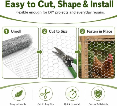 Chicken Wire Fence 1.2 Inch Hexagonal Mesh, Galvanized Wire Mesh Roll, Poultry Netting for Chicken Coop, Garden Fence, Rabbit Fence, Craft Projects, Yard and Plant Protection (40in*99FT) - size: 40in*99FT