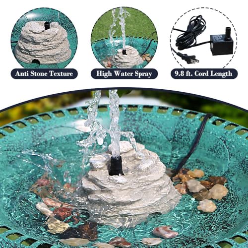 Bird Bath Water Fountain Resin Rock Fountain with 9.8ft Cord Length Water Pump Rock Waterfall for Hummingbird Birdbath Outdoor Decor for Garden Lawn Fish Tank and Aquariums (Grey) - color: Gray