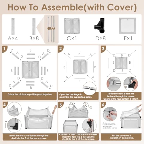 EHEYCIGA 42x42x26 Dog Playpen with Top Cover for Dogs & Cats, Sliver Grey - color: Silver Grey, style: 42x42x26(With Cover)