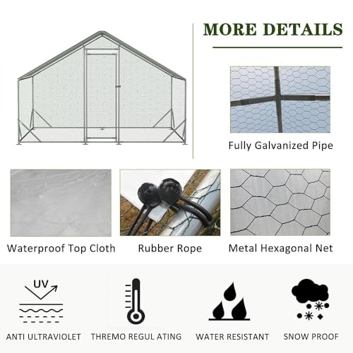 Garvee Large Metal Chicken Coop,Walk-in Poultry Cage,Outdoor Hen Run House with Waterproof and Anti-Ultraviolet Cover Rabbits Habitat Cage for Outdoor | Spacious outdoor run, UV protective cover, multi-use cage for chickens, rabbits and ducks - size: 6.5"