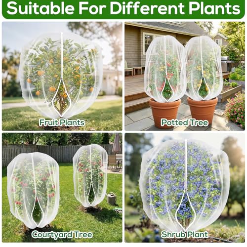 2 Pack 4 x 5 ft Fruit Tree Netting Covers with Zipper and Drawstring | Ultra-Fine Mesh Plant Cover for Fruit Trees, Flowers and Vegetables, Helps Shield Plants from Birds and Insects - size: 5 x 4FT/2Pack
