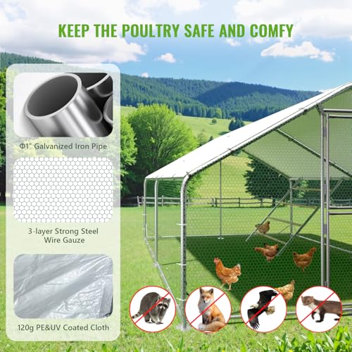 Large Metal Chicken Coop Runs for Yard with Cover, 10x13x6.5 | Perch Bars, Split Doors, Waterproof Covers, Mesh Wire - color: Spire Top, size: 157.5"L x 118.1"W x 78.7"H