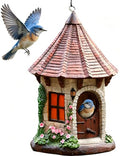 Hanging Bird House for Outside, Cone-Roof Resin Bluebird House with Hanging Chain, Waterproof & Practical Forest Bird Houses, Decorative Stone Hanging Birdhouse for Yard Garden Outdoor Decor