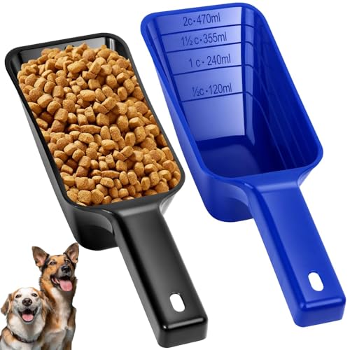 2 Cup Dog Food Scoop(2 Pack), Plastic Pet Food Scoop with Measuring Lines for Accurate Pet Food Portions,Dishwasher Safe (Black and Blue) - color: Black and Blue