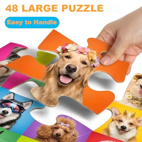 Jumbo Floor Puzzles for Kids Ages 3-5, 48 Piece Large Funny Dog Jigsaw Puzzles, Learning Educational Toys for Toddlers Ages 4-6 Preschool Educational Toys Gifts for Boys and Girls