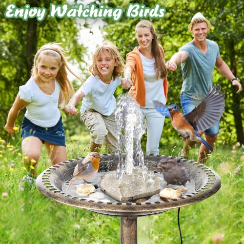 Bird Bath Water Fountain with Electric Pump for Outdoor Garden, Beige | 24H Plug In, Granite Air Pump Rock for Bird, 2 Nozzles 3 Flow Modes, IPX8 Waterproof, 450L/H Pump, Anti Dry Satety Protection - color: Beige
