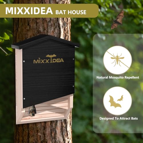 Bat House Bat Box Double Chamber Outdoor House Nursery Bat Shelter Habitatbig bat Box Handcrafted from Cedar Wood - Easy for Bats to Land and Roost - Weather Resistant & Ready to Install - color: Black 1