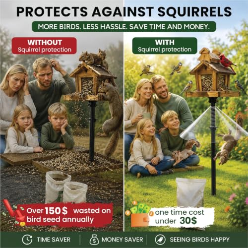 Premium Squirrel Baffle for Bird Feeder Pole Protector with Spring for Better Defense 19 Inch Slinky to Bird Feeders Outside Mount Anti Raccoon Rodent Stopper Garden Accessories Backyard