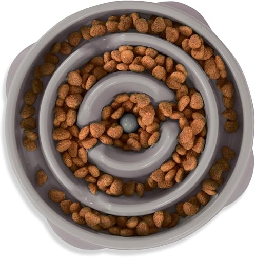Outward Hound Fun Feeder Slo Bowl – Medium 2‑Cup Capacity,Slow Feeding,Small to Medium Dogs & Cats,Non-Slip,Gray,Drop Pattern,(Pack of 12) - color: Gray, size: Medium (Pack of 12)