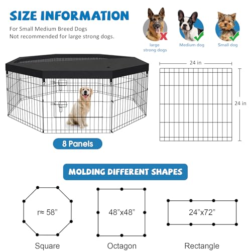 Artmalle Dog Playpen with Top Cover, 24 Inch Rustproof Fence with Door | Covered 24-inch dog playpen features a top cover for shade and jump-out control, plus rustproof panels and a built-in door. - style: 24'' x 24'' with Top cover