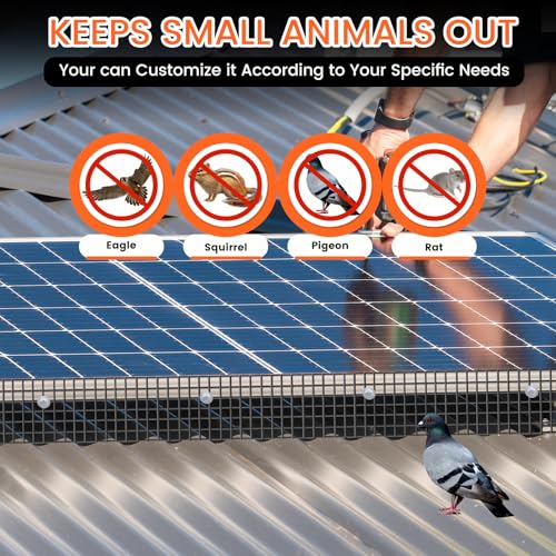 Solar Panel Bird Guard with 60 PCS Clips, 6in x 100ft Solar Systems Mesh | PVC Coated Pigeon Netting, Critter Guard for Squirrel Rodent Protection Rooftop Roof Protection Bird Netting