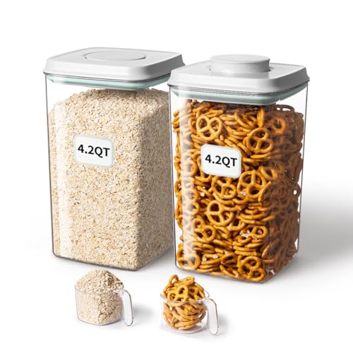 Airtight Food Storage Container with Pop Lid & 130ml Scoop, 4L/4.2qt *2 BPA-Free Cereal, Rice, Flour, Pasta & Snack Container, Stackable & Durable,Kitchen Pantry Organizer - color: 4L * 2