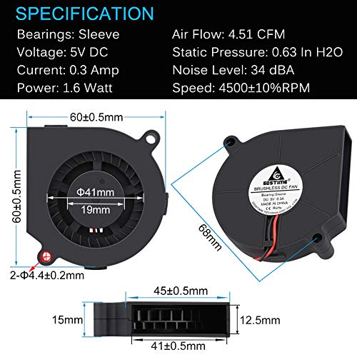 GDSTIME 60mm x 15mm USB Blower Fan w/ 3 Speeds Control 5V DC Brushless Fans | Adjustable, 6015, Small Turbo Blowers, for Helmets, Costumes, Mini PC Cooling Ventilaiton - size: 60mm x 15mm
