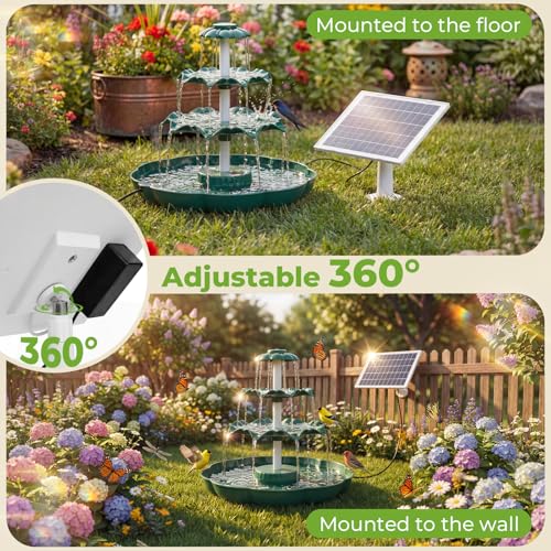 AISITIN 6.5W Solar Bird Bath Fountain, 3-Tiered Waterfall, DIY Detachable | Solar Fountain Pump & Adjustable Panel, Lightweight Resin Plastic for Garden, Outdoor Bird Feeder, Pond Decor