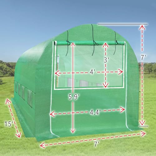 Replacement Greenhouse Cover for Walk in Greenhouse Frame Green House Top Cover (Frame NOT Included) (15 x 7 x 7ft) - size: 15 x 7 x 7ft