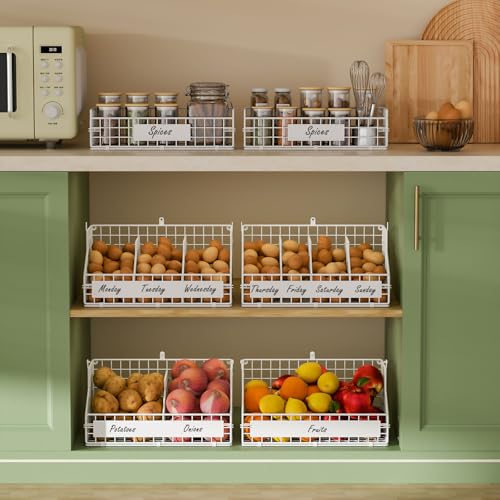 Egg Holder Countertop with 5 Dividers & DIY Nameplate to Separate Eggs | 3 Tier Stackable Wire Storage Baskets for Gathering Fresh Eggs, Wall-Mounted XXL Egg Rack, White (Patent Pending) - color: White, size: 3-Tier X-Large