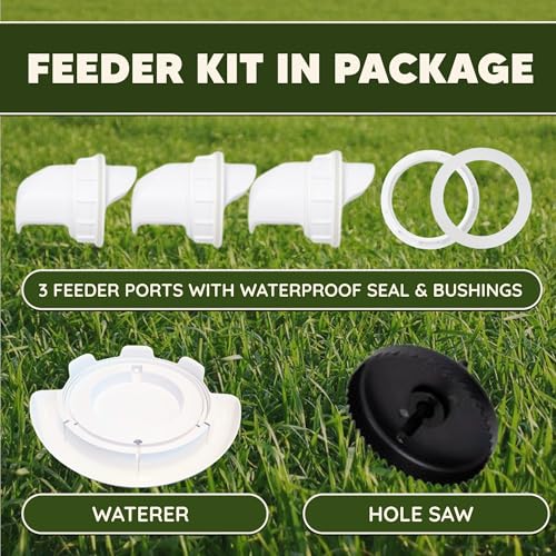 Poultry Pro Chicken Feeder & Waterer Set, 3 Ports, Hole Saw & Waterer | As Seen on Shark Tank, Gravity Fed Chicken Feeder, for Buckets, Barrels, Bins & Troughs, Poultry Feed (Bucket Not Included) - style: Feeder and Waterer Bundle