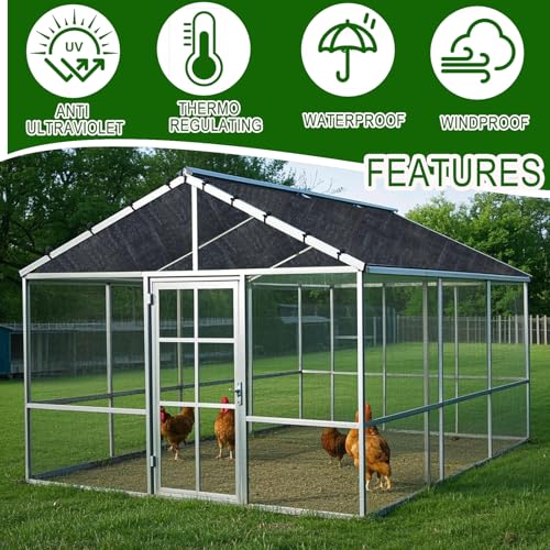 Black Chicken Coop Shade Cover, 11.5 * 6.6 FT UV 90% Shade Cloth with 20 Pcs Ball Bungees Cords, Chicken Cage Cover Chicken Run Sun Shade Mesh with Grommets for Outdoor Patio Garden Plants