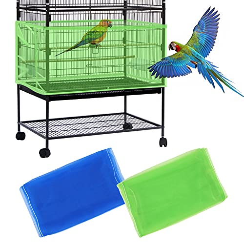 Daoeny 2Pcs Large Bird Cage Cover, Bird Cage Seed Catcher, Adjustable Soft Airy Nylon Mesh Net, Birdcage Cover Skirt Seed Guard for Parrot Parakeet Macaw African Round Square Cages (Blue + Green) - color: Blue & Green, size: 118 x 15.7 inch