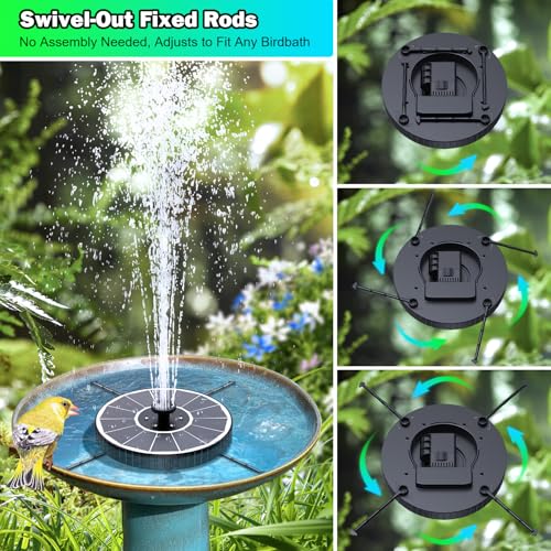 SZMP 3.5W Glass Solar Fountain with Swivel-Out Fixed Rods, Solar Bird Bath Fountains with LED Lights and 2000mAh Battery, 7 Nozzles, Outdoor Solar Water Fountain Pump for Garden, Pool, Pond (White) - color: White