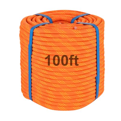 100ft 3/8 Inch Climbing Rope, Heavy Duty Arborist Rope(Orange) - size: 3/8in-100ft-Orange