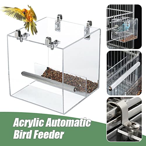 Automatic Bird Feeder No Mess Bird Cage Pet Feeder Seed Food Container for Parakeet Canary Cockatiel Parrot Finch Canary Acrylic (5.1 x 5.1 x 4.3 inch) - size: 5.1 x 5.1 x 4.3 inch