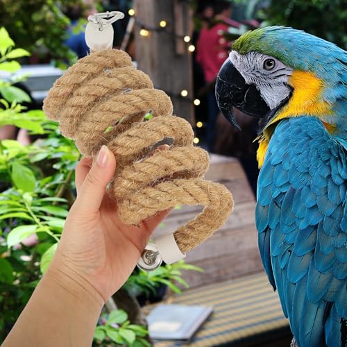 Ipetboom Bird Rope Perch Parrot Rope Toy Climbing Stand with Stable Clips 59.05 in Hanging Swing for Parakeets Lovebirds Cockatiels Bird Cage Accessory
