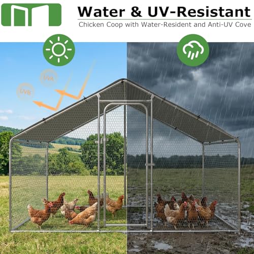BOSSIN Bold Chicken Coop Run Large Metal Chicken Pen Outdoor, Chicken Runs for Yard with Cover, Poultry Cage Spire Shape Coop, Heavy Duty Walkin Waterproof and Anti-UV Cover for Rabbits - size: 78.0"L x 118.1"W x 76.8"H