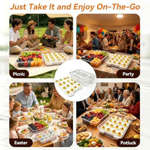 2 Pack Original Deviled Egg Platter Containers with Lid & Handle (White) | Removable Deviled Egg Carrier, 32 Extra-Deep Egg Wells, BPA-Free Thick Plastic, Portable Tray for Easter Potluck Party Picnic - color: Crystal Clear 2 Pack