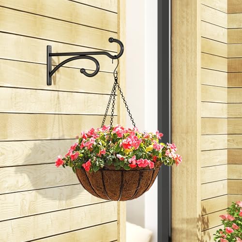 6" Plant Hanger Hooks Outdoor Indoor Planter Hooks, Wall Mounts for Hanging Plants, Baskets, Wind Chimes, Bird Feeders, Lanterns, Bird Houses (Black Metal, 2-Pack) - color: Black, size: 6 Inch