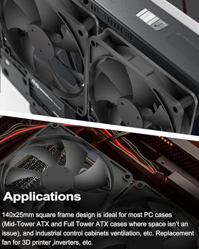 GDSTIME 24V 140mm x 25mm Fan 2 Pin, 140x140x25mm Brushless DC Cooling Fans | for PC Case, Power Supply, 3D Printer Motherboard Cooling - size: 140x25mm