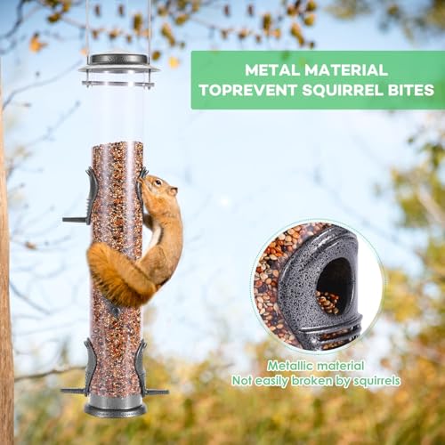 2PK Metal Bird Feeders with 6 Feeding Ports,Tube Bird Feeder with Steel Hanger,Hard Plastic Wild Bird Feeder for Outdoors Hanging, Attracting Birds in Your Lawn, Garden, Balcony (Grey) - color: Grey 2 PACK